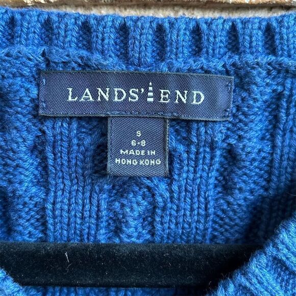Lands' End Women's V-Neck Cable Knit Sweater‎ Blue Size S Pullover - Picture 4 of 4